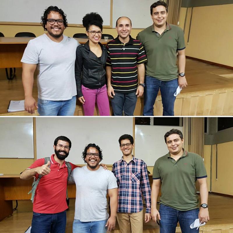 Banca dos alunos Genilson (acima) e Bruno (abaixo). Professores: Ronaldo, Matheus, Alan e Regiane